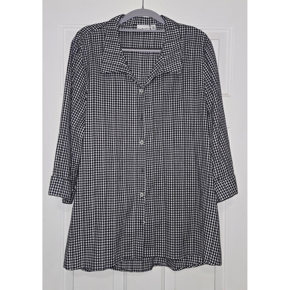 Kim Rogers XL Black White Gingham Checkered Long Sleeve Button Up Tunic